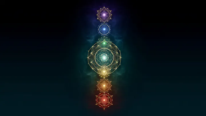 The seven-chakra system, root-to-crown colour graduation